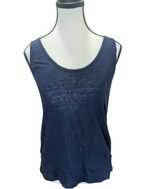United Colors of Benetton Linen Tank Top XS Navy Blue Sleeveless Coastal Core